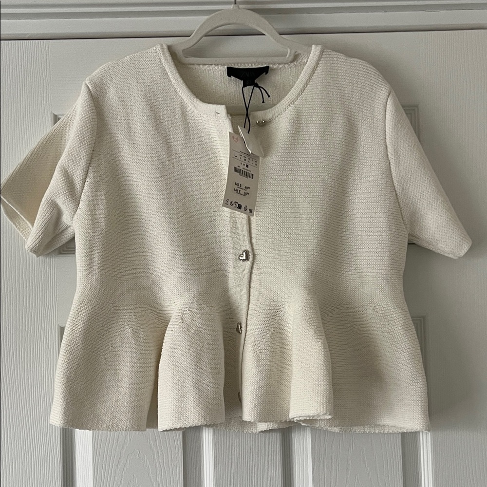White Zara Peplum Knit Shirt - NWT - size large